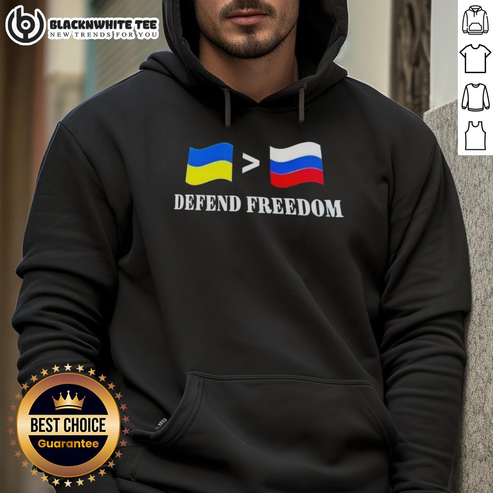Awesome Ukraine Greater Than Russia Flag Defend Freedom Hoodie Alt Text: Awesome Ukraine Greater Than Russia Flag Defend Freedom Hoodie showcasing vibrant colors and bold design for supporters.