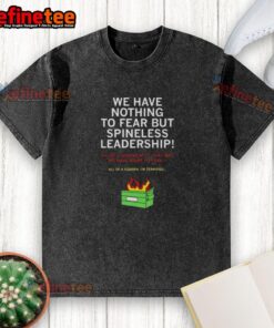 Alt Text: Awesome We Have Nothing To Fear But Spineless Leadership washed t-shirt design featuring bold text and casual style.