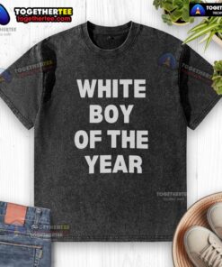 Awesome White Boy of the Year 2025 washed t-shirt displayed on a hanger, showcasing its trendy design and soft fabric.