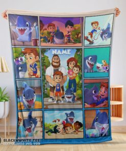 Cartoon Sharkdog With Family Blanket Fleece Customized Premium Blanket