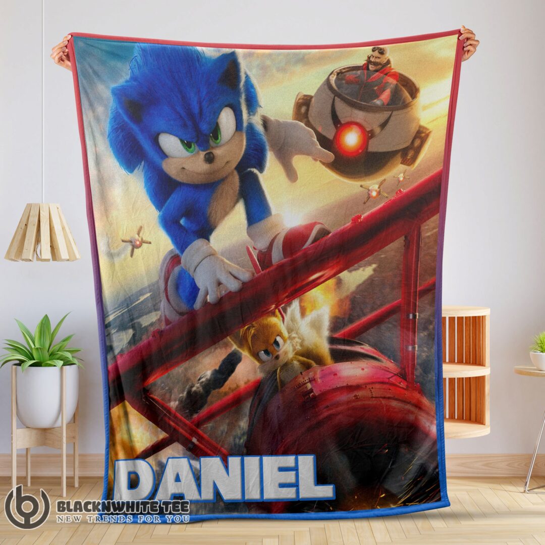 Cartoon Sonic With Friends Blanket Fleece Customized Premium Blanket