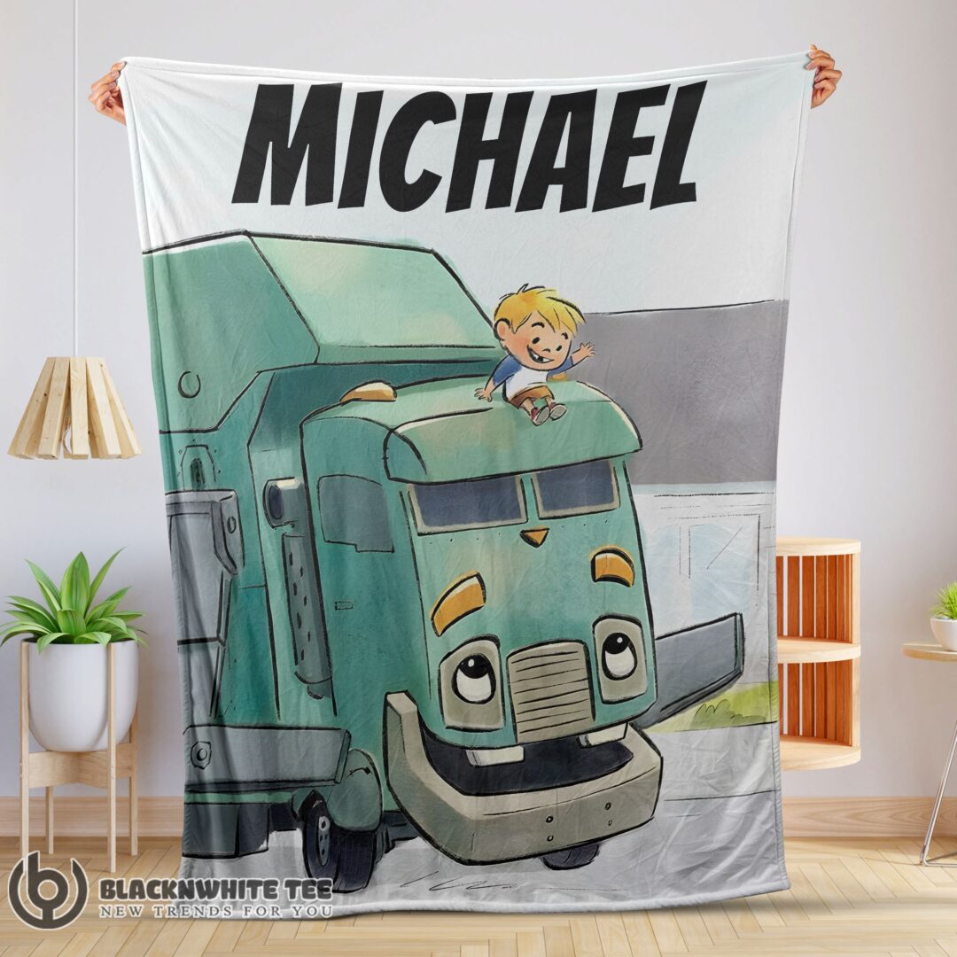Cartoon Trash Truck Cute Blanket Fleece Customized Premium Blanket