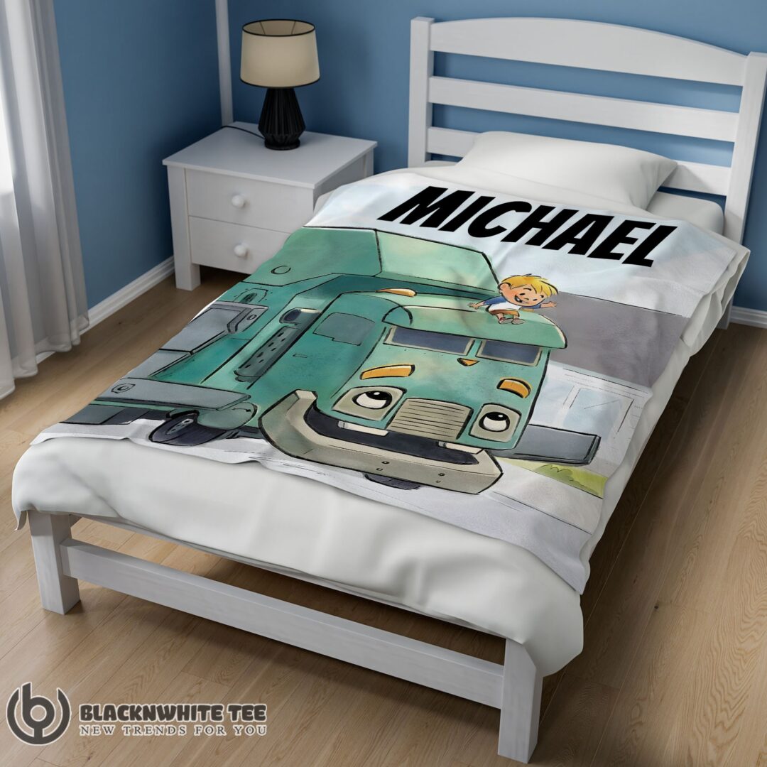 Cartoon Trash Truck Cute Blanket Fleece Customized Premium Blanket
