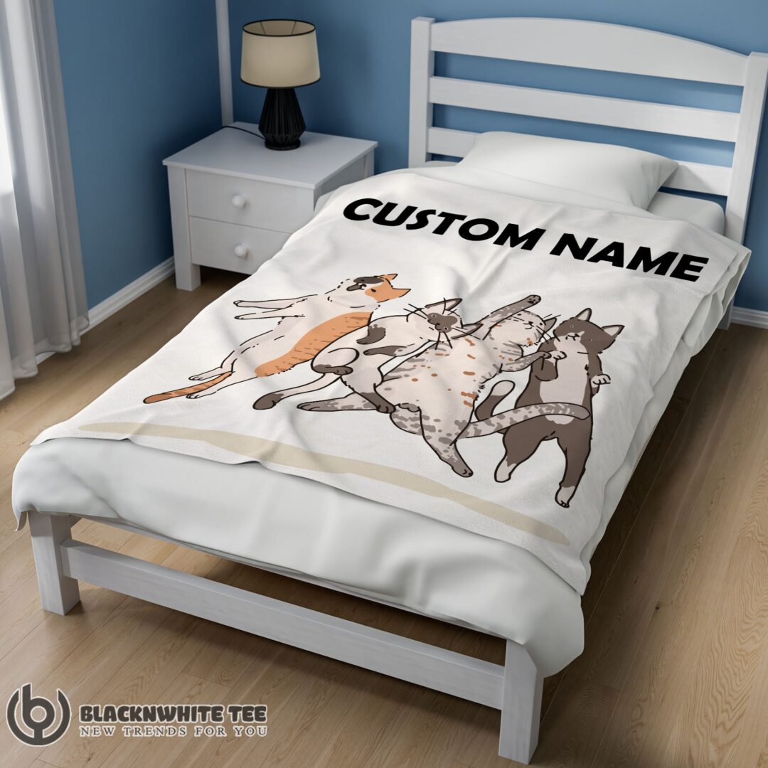 Cat Friends Laying Doodle Blanket Fleece Customized Premium Blanket