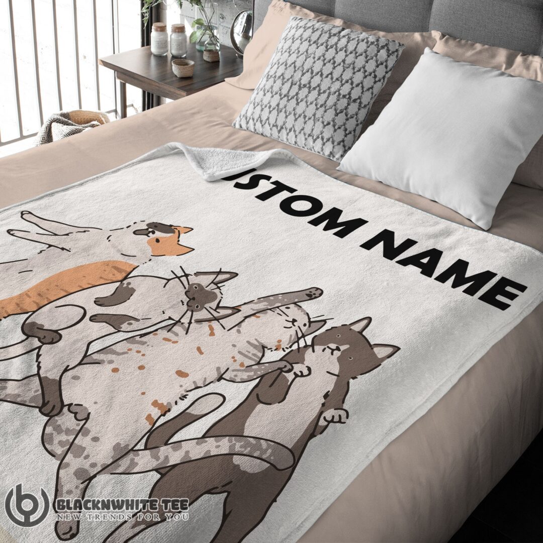 Cat Friends Laying Doodle Blanket Fleece Customized Premium Blanket