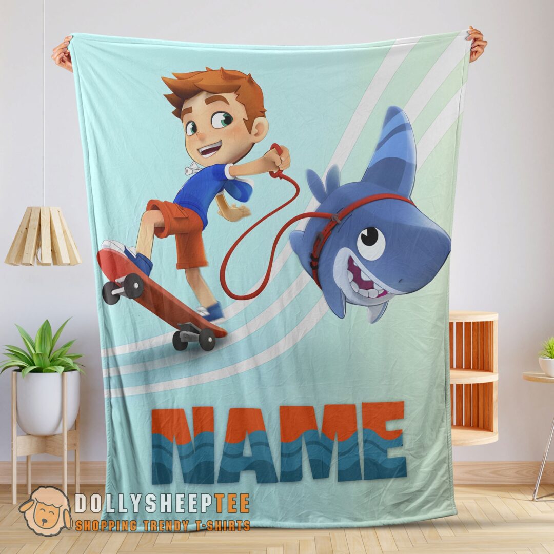 Catoon Sharkdog Sharkdog And Max Skateboarding Blanket Fleece Customized Blanket-mk-01