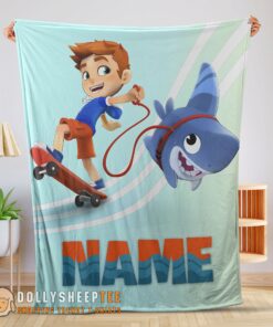Hot Cute Catoon Sharkdog Sharkdog And Max Skateboarding Blanket Fleece Customized Blanket