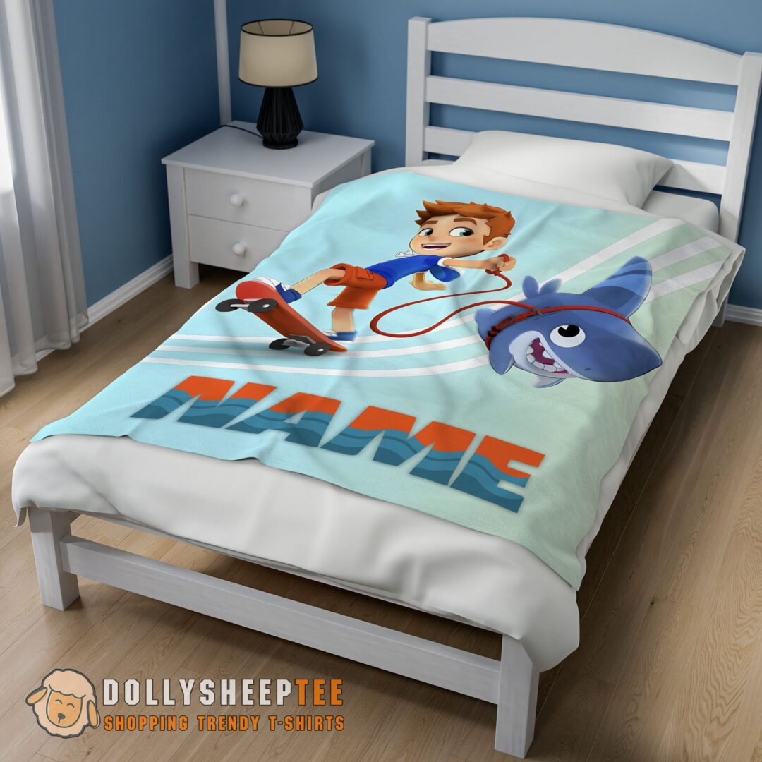 Catoon Sharkdog Sharkdog And Max Skateboarding Blanket Fleece Customized Blanket-mk-02