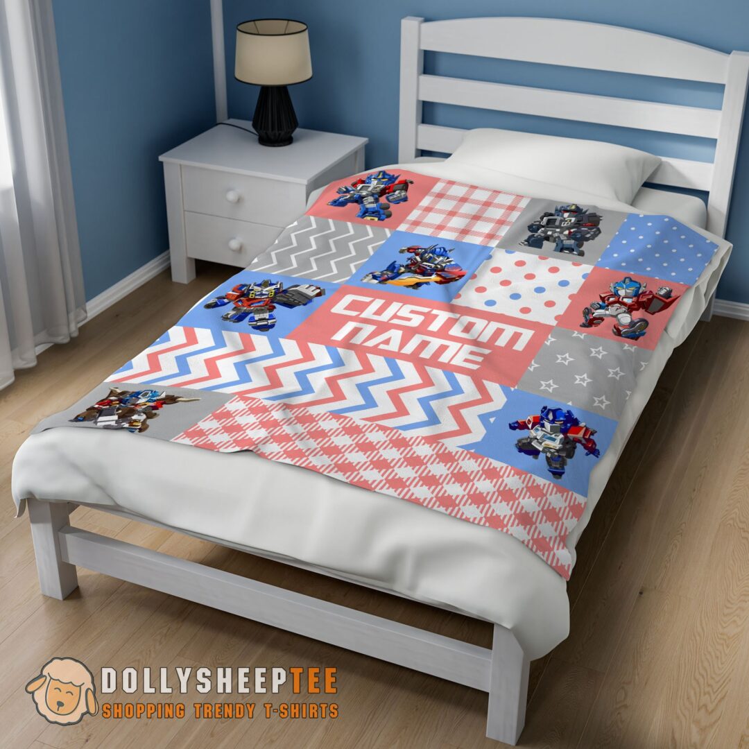 Chibi Optimus Prime Transformers Pattern Blanket Fleece Customized Blanket