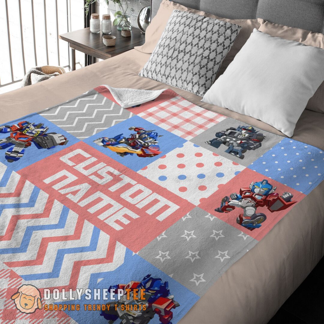 Chibi Optimus Prime Transformers Pattern Blanket Fleece Customized Blanket