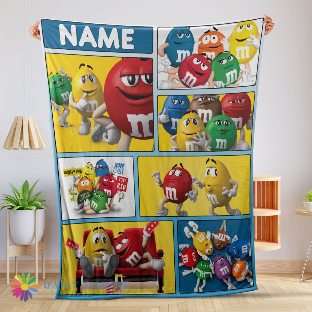 Colorful Candy M&M's Character Collage Blanket Fleece Customized Blanket