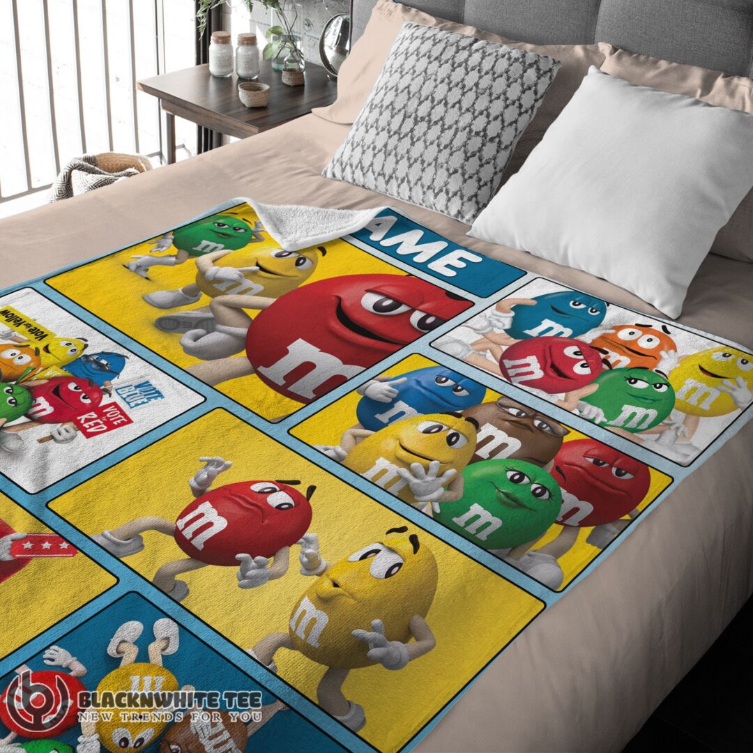 Colorful Candy M&M’s Character Collage Blanket Fleece Customized Blanket