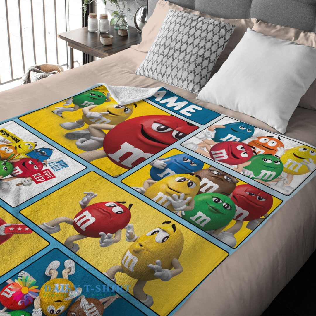 Colorful Candy M&M's Character Collage Blanket Fleece Customized Blanket