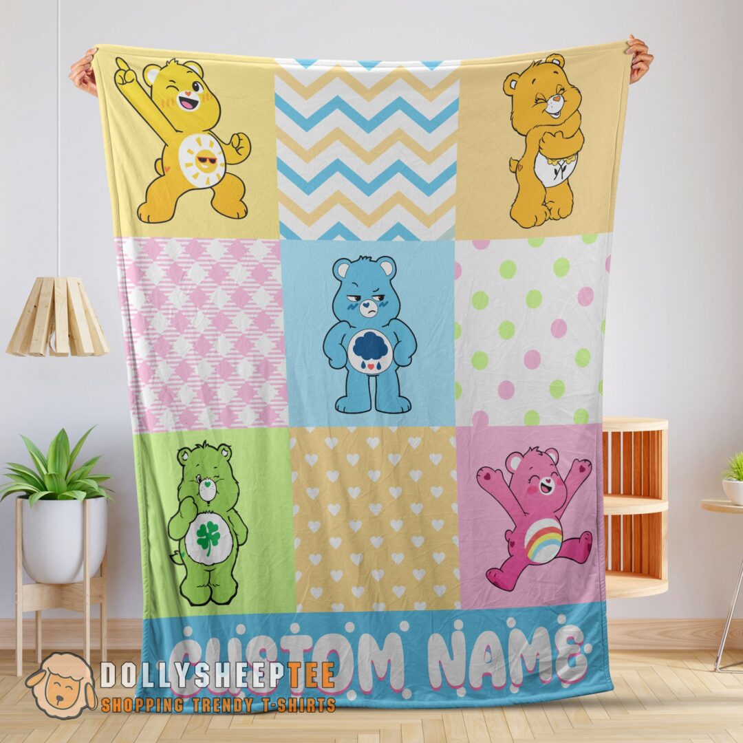 Colorful Care Bears Patchwork Blanket Fleece Customized Blanket