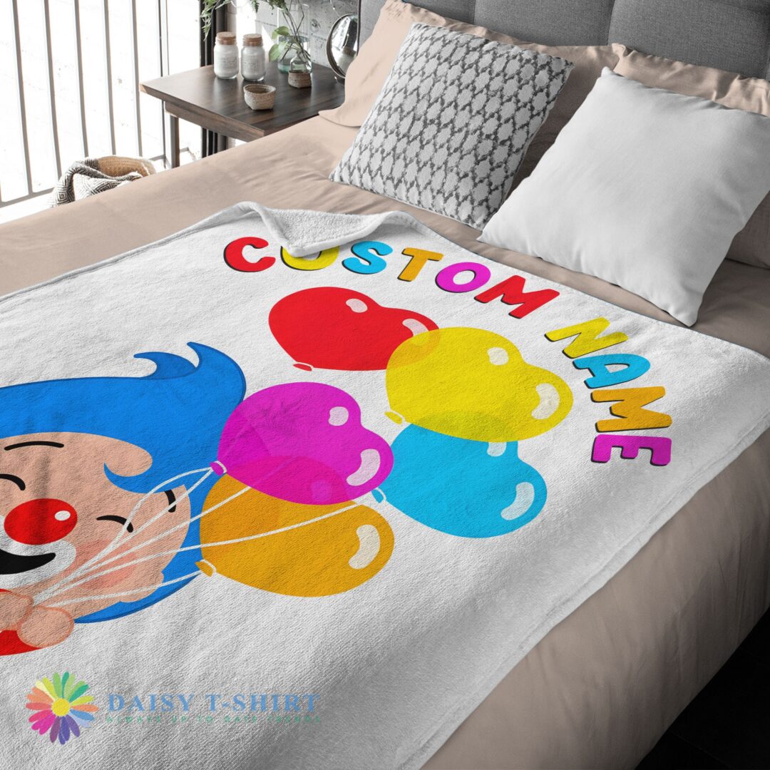 Colorful Plim Plim Cheerful Clown Balloons Blanket Fleece Customized Blanket