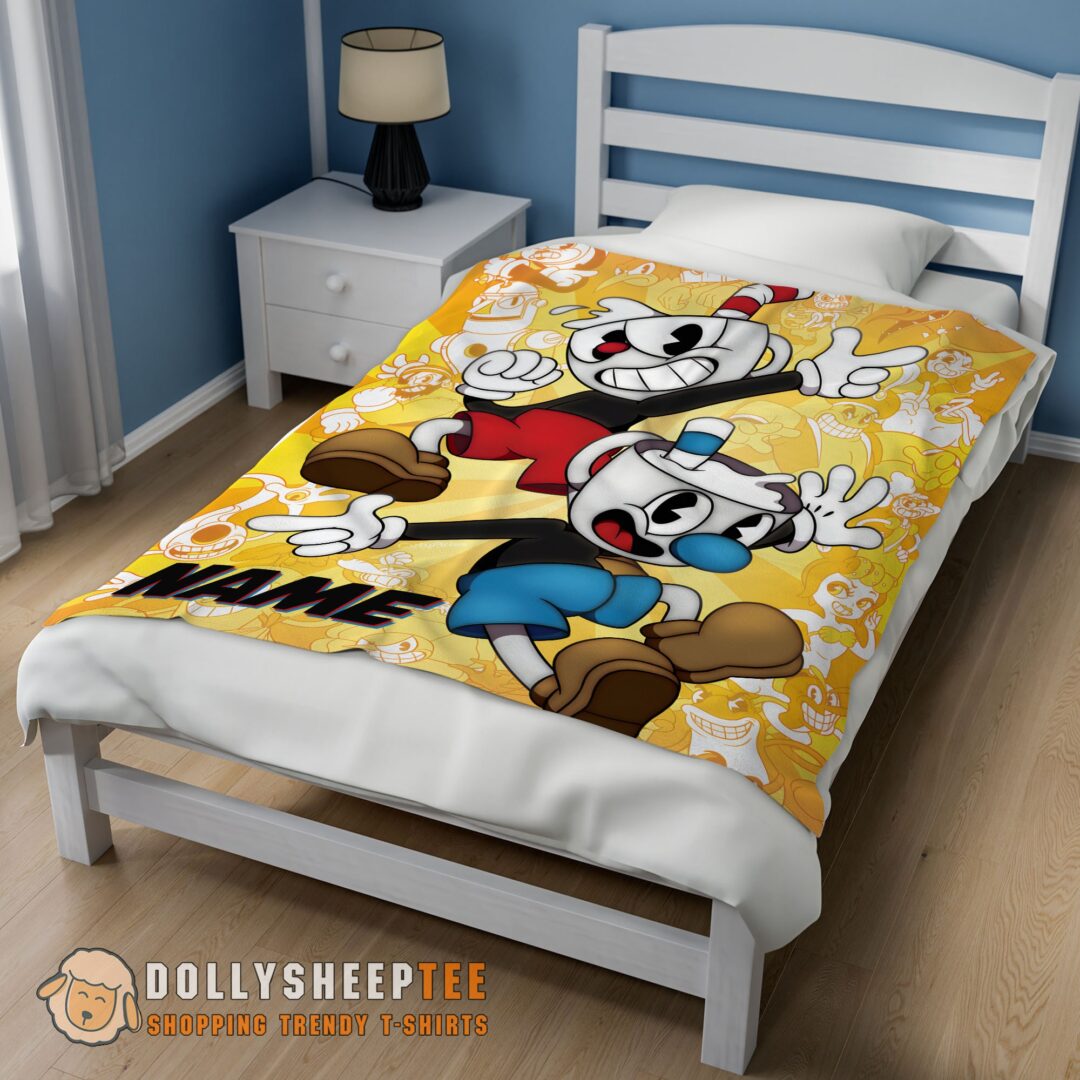 Cuphead And Mugman Crazy Cup Blanket Fleece Customized Blanket