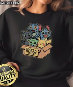 Cozy sweatshirt featuring 'Cute Adopt A Buddy' animal game design, perfect for gamers and animal lovers alike.