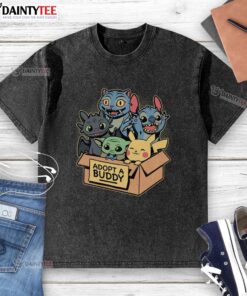 Alt Text: Cute Adopt A Buddy Animal Game movie-themed washed t-shirt featuring colorful graphics and playful design.