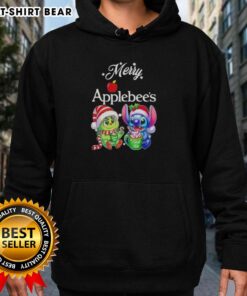 Adorable Cute Baby Grinch and Stitch hoodie at Applebee's for a Merry Christmas celebration.