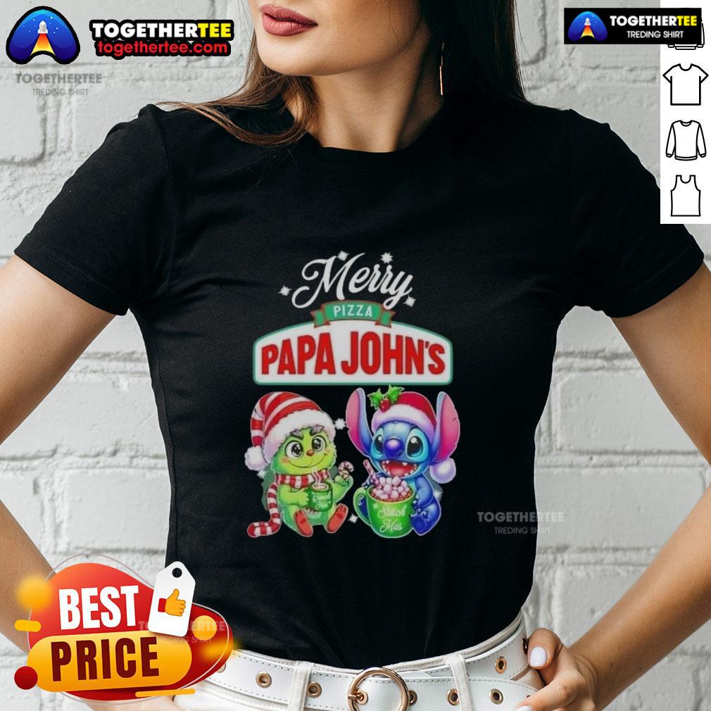 Cute Baby Grinch And Stitch X Pizza Papa John'S Merry Christmas Ladies Tee Cute Baby Grinch and Stitch X Pizza Papa John's Merry Christmas ladies tee featuring festive designs.