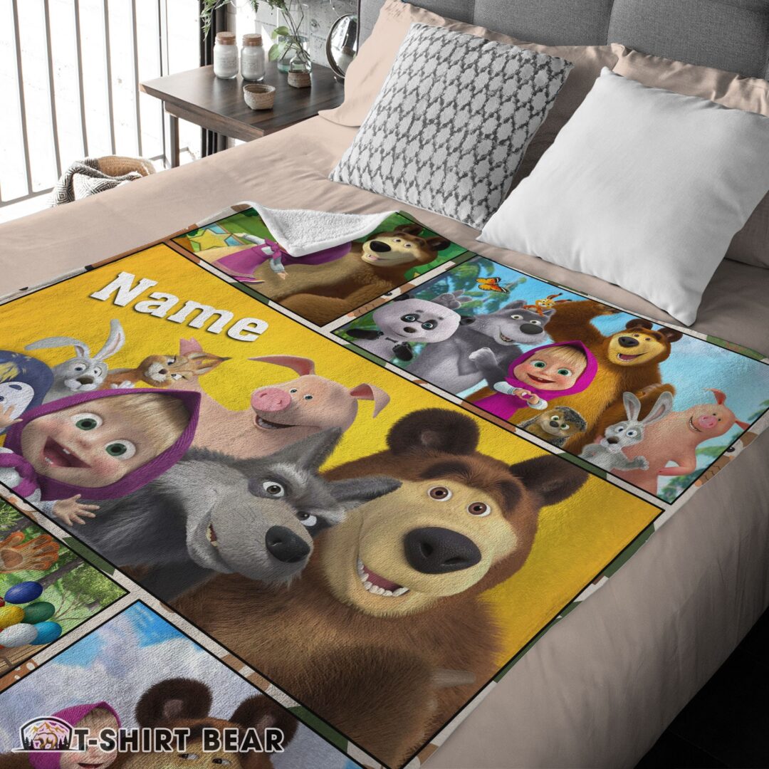 Cute Cartoon Marsha And The Bear Family Cute Blanket Fleece Customized Blanket