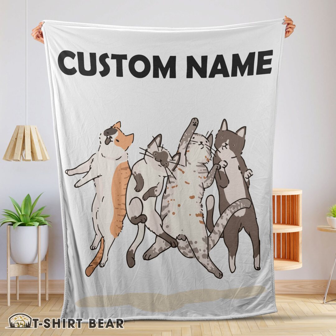 Cute Cat Friends Laying Doodle Blanket Fleece Customized Blanket