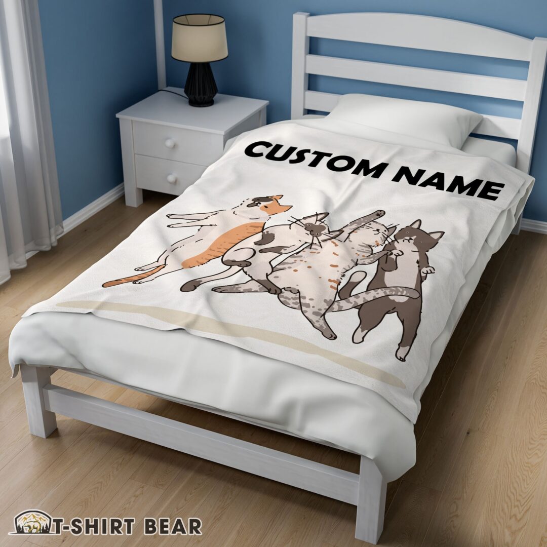 Cute Cat Friends Laying Doodle Blanket Fleece Customized Blanket