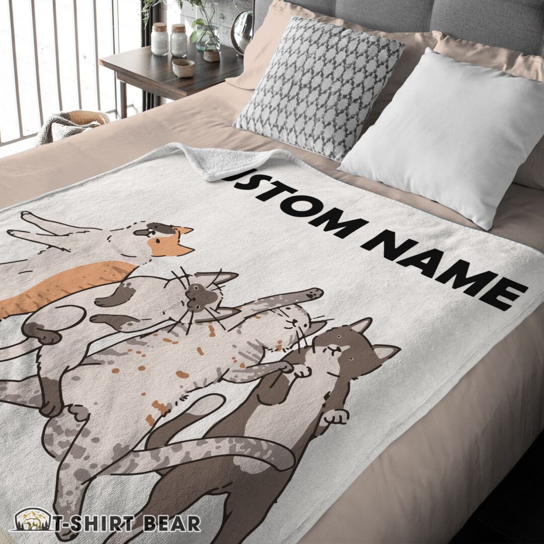 Cute Cat Friends Laying Doodle Blanket Fleece Customized Blanket