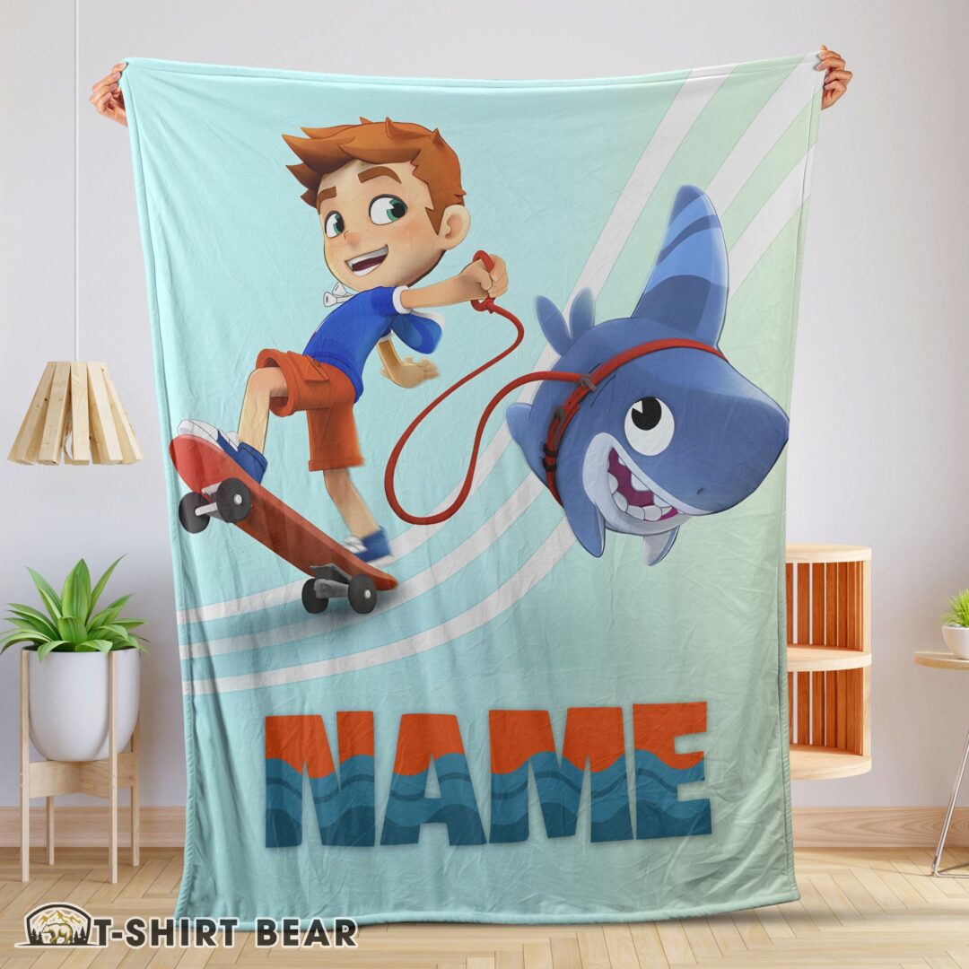 Cute Catoon Sharkdog Sharkdog And Max Skateboarding Blanket Fleece Customized Blanket