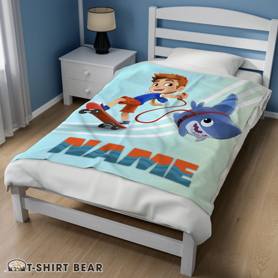 Cute Catoon Sharkdog Sharkdog And Max Skateboarding Blanket Fleece Customized Blanket