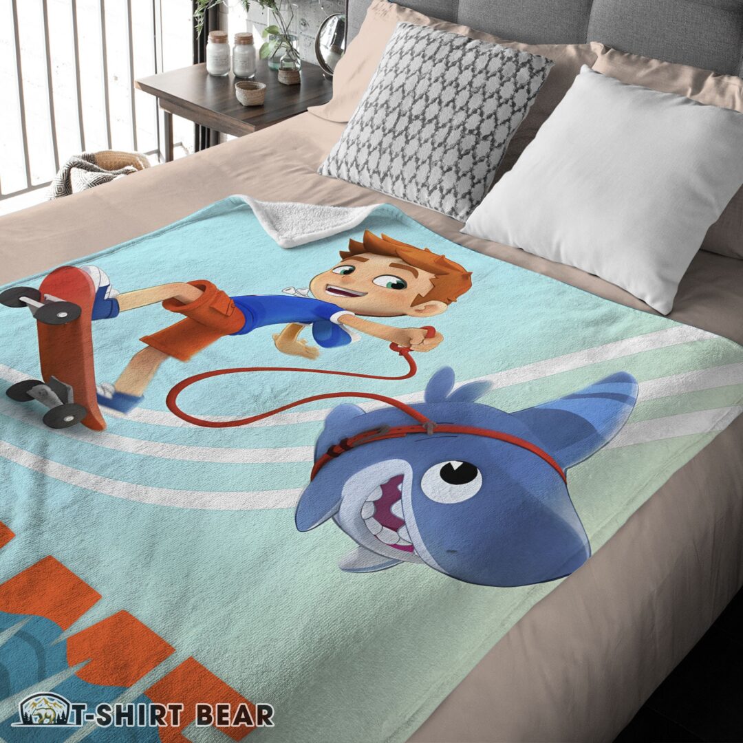 Cute Catoon Sharkdog Sharkdog And Max Skateboarding Blanket Fleece Customized Blanket