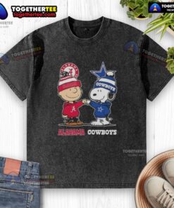 Alt Text: Cute Charlie Brown and Snoopy Alabama Crimson Tide x Dallas Cowboys washed t-shirt featuring vibrant graphics.