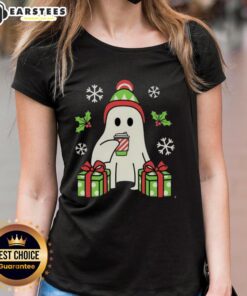 Cute Christmas Ghost Ladies Tee featuring playful ghost graphics, perfect for festive holiday celebrations.