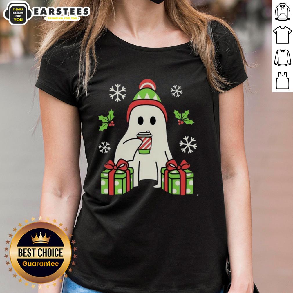 cute-christmas-ghost-ladies-tee Cute Christmas Ghost Ladies Tee featuring playful ghost graphics, perfect for festive holiday celebrations.