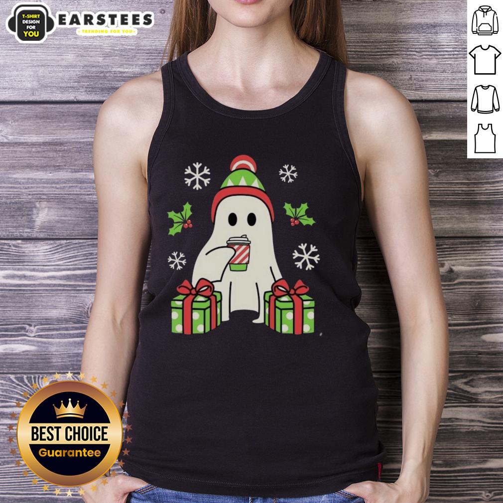 cute-christmas-ghost-tank-top Cute Christmas ghost tank top featuring a playful ghost design, perfect for holiday festivities and casual wear.