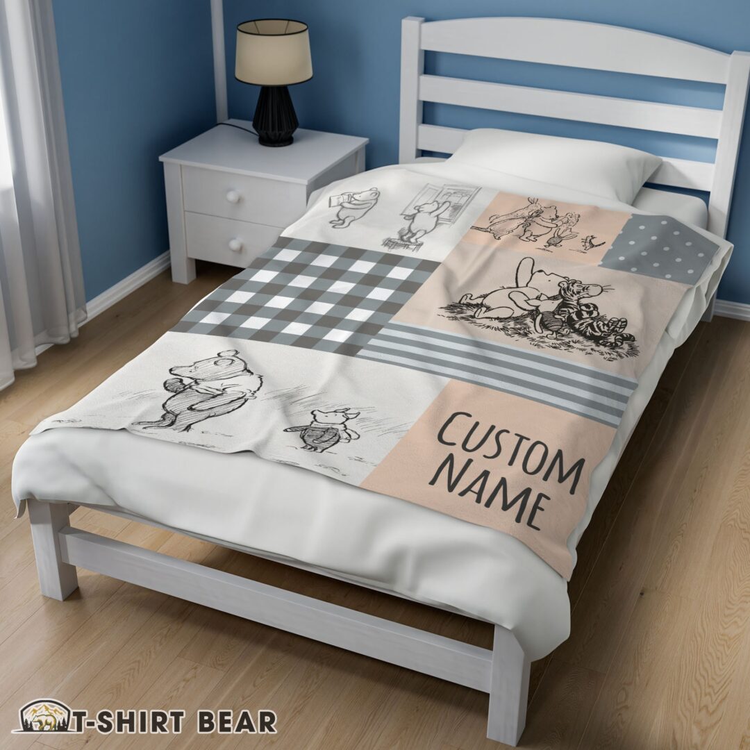 Cute Classic Winnie The Pooh & Friends Sketch Blanket Fleece Customized Blanket
