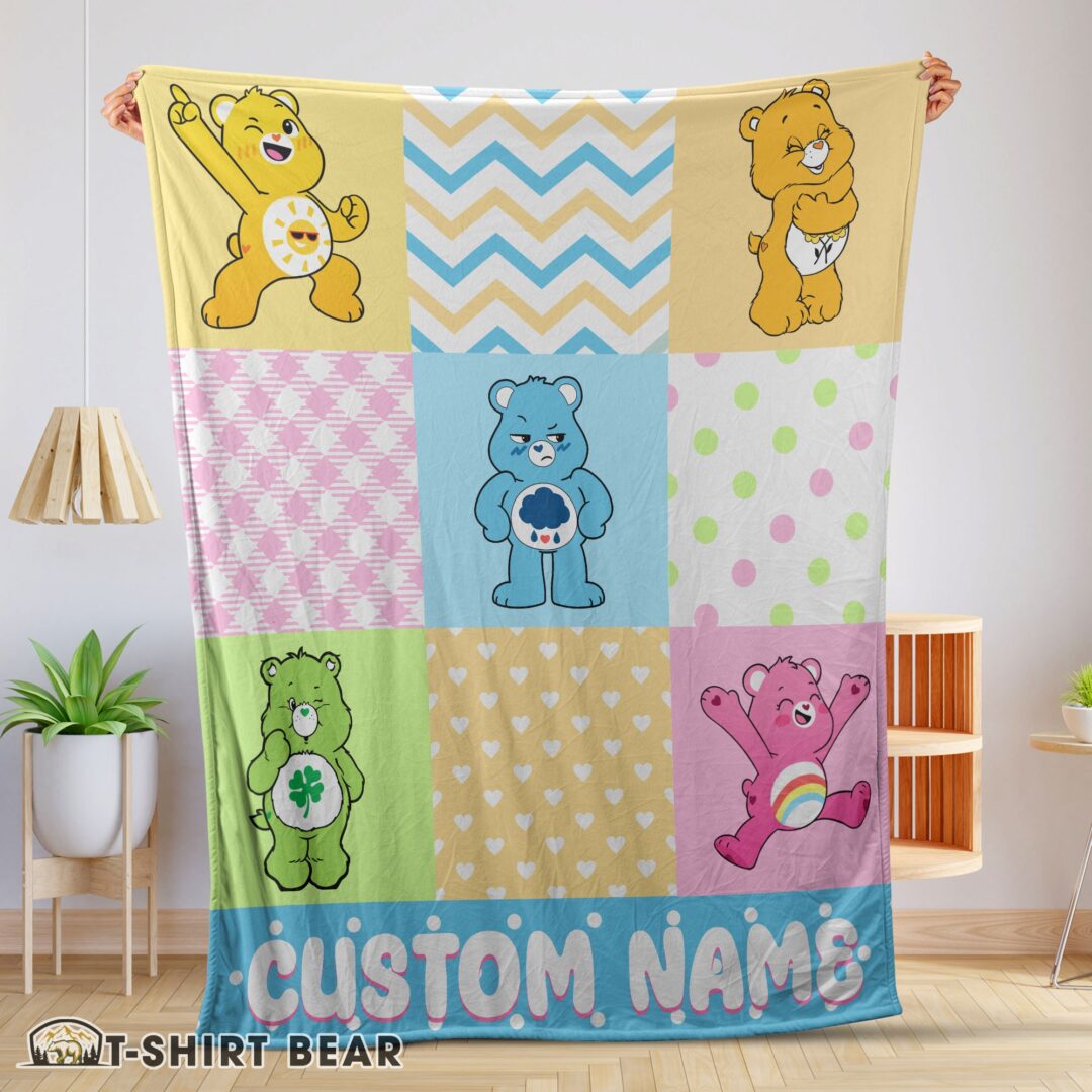 Cute Colorful Care Bears Patchwork Blanket Fleece Customized Blanket