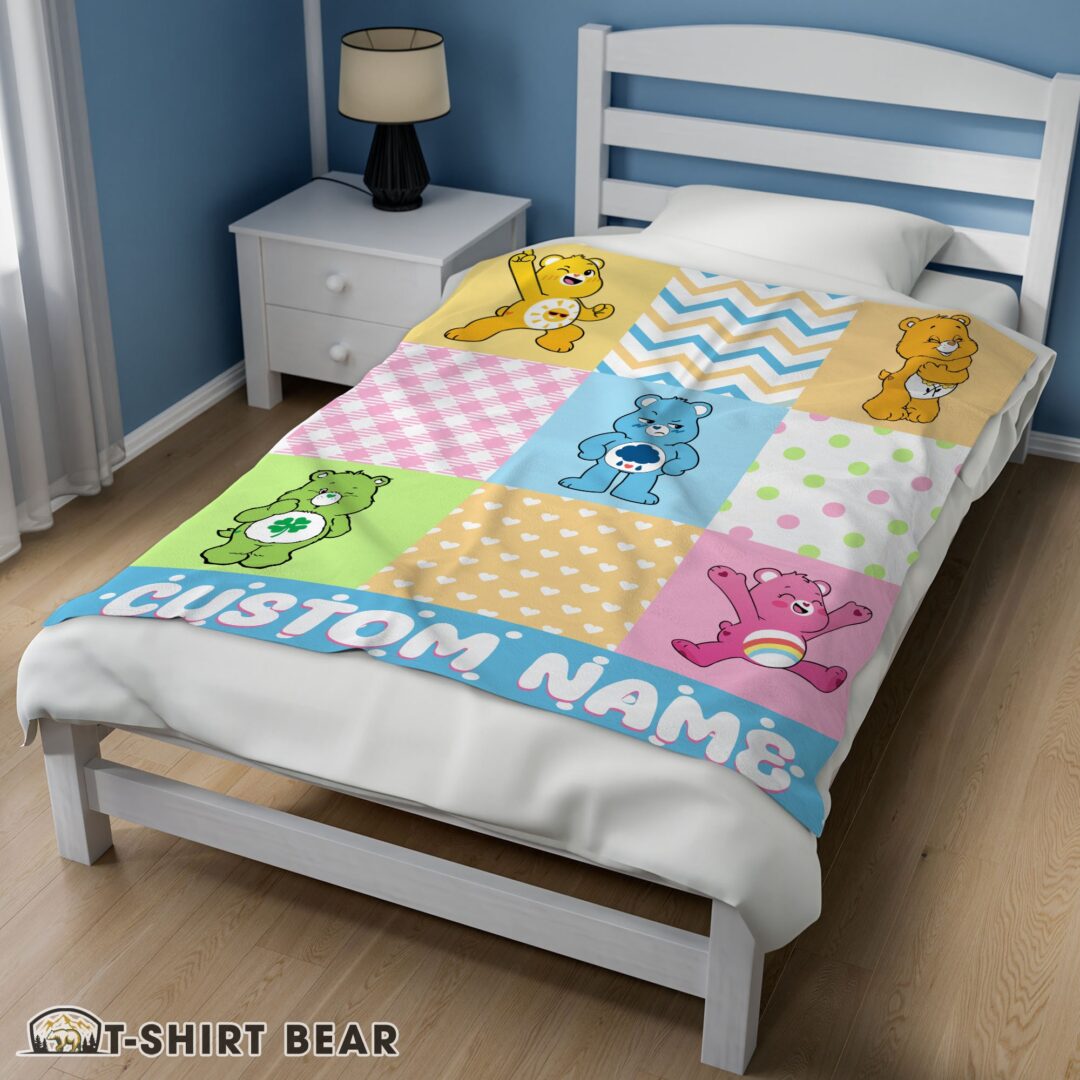 Cute Colorful Care Bears Patchwork Blanket Fleece Customized Blanket