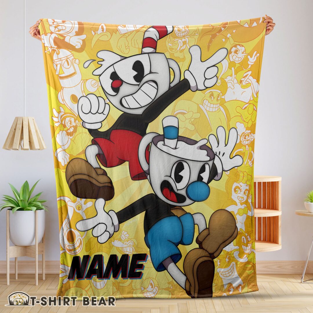 Cute Cuphead And Mugman Crazy Cup Blanket Fleece Customized Blanket
