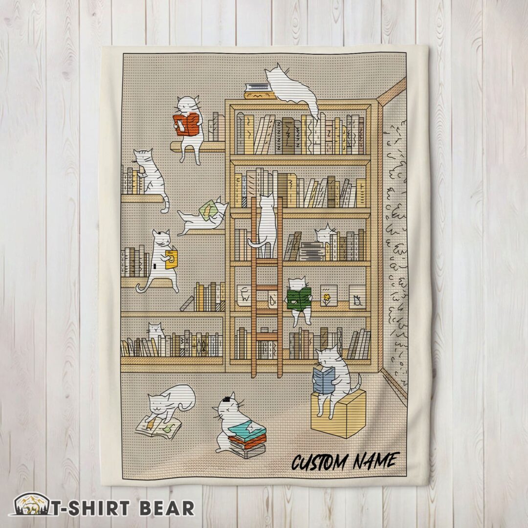 Cute Cute Vintage Minimalist Cat Book Reading Blanket Fleece Customized Blanket