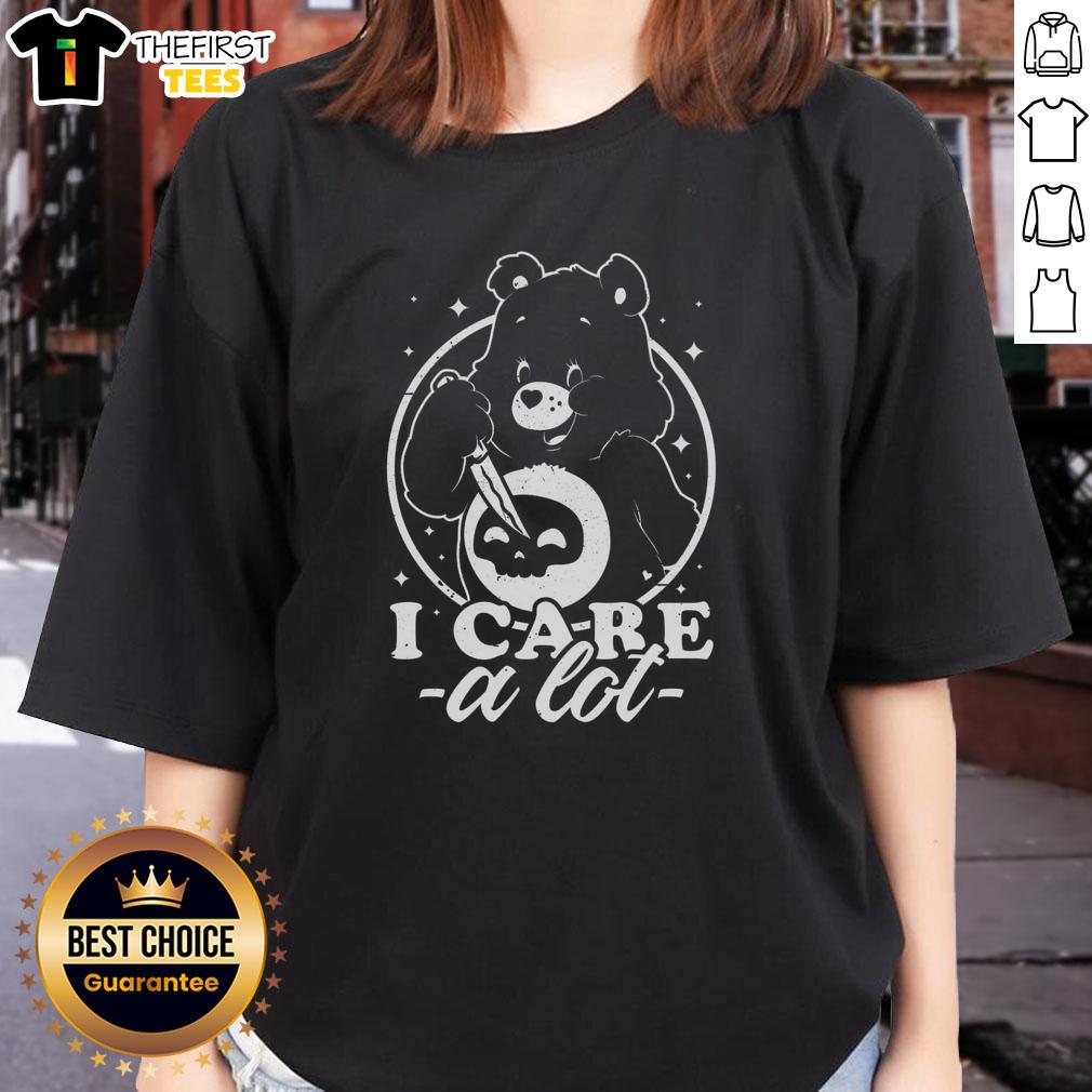 cute-death-bear-i-care-a-lot-ladies-tee Alt Text: Cute Death Bear I Care A Lot ladies tee featuring a playful bear design, perfect for casual and fun outfits.