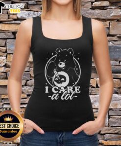 Alt Text: Cute Death Bear I Care A Lot tank top featuring a playful bear design and vibrant colors for casual wear.