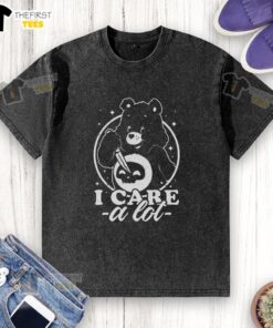 Cute Death Bear I Care A Lot washed t-shirt featuring a playful bear design on a soft fabric background.