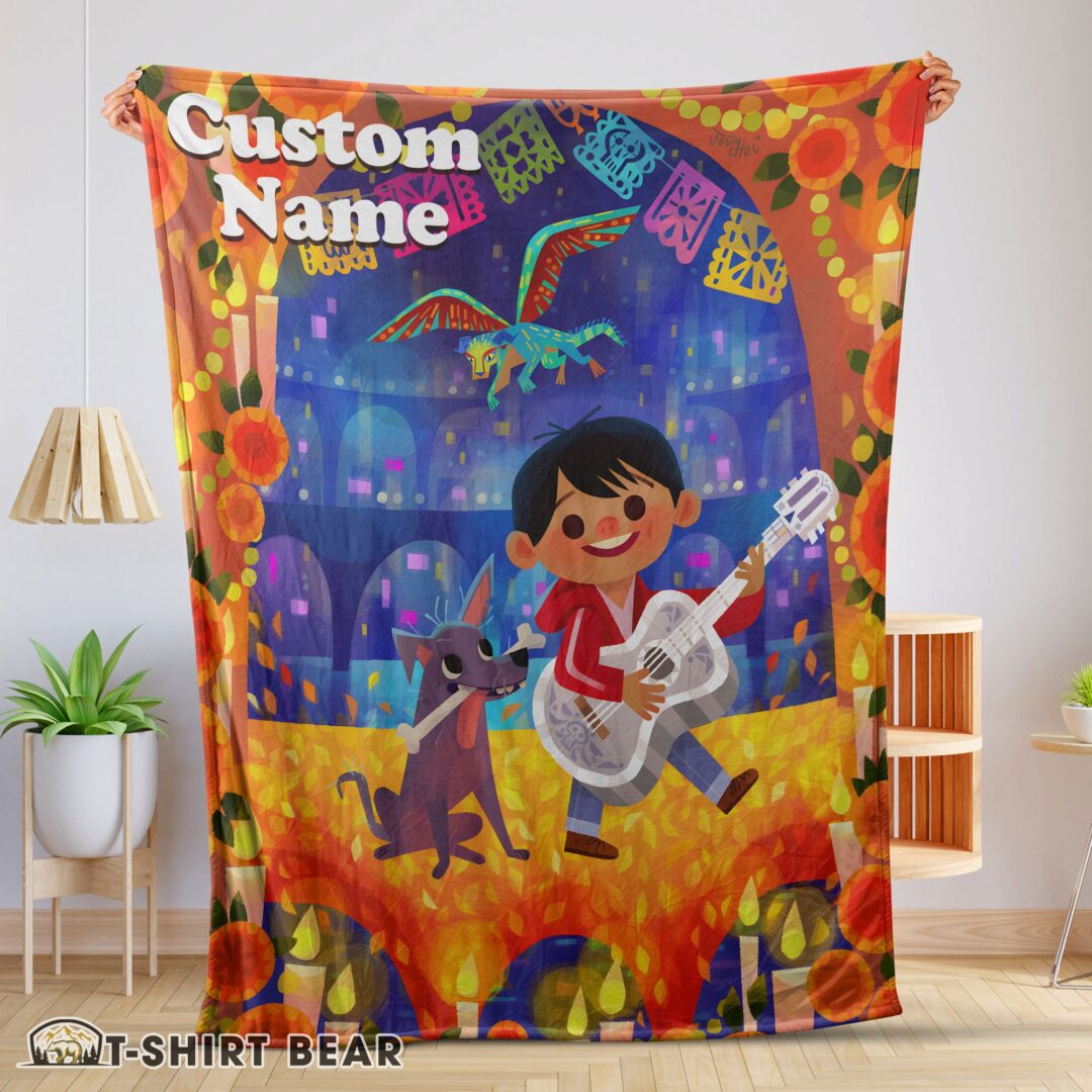 Cute Disney Cartoon COCO Boy With Guitar Cute Blanket Fleece Customized Blanket