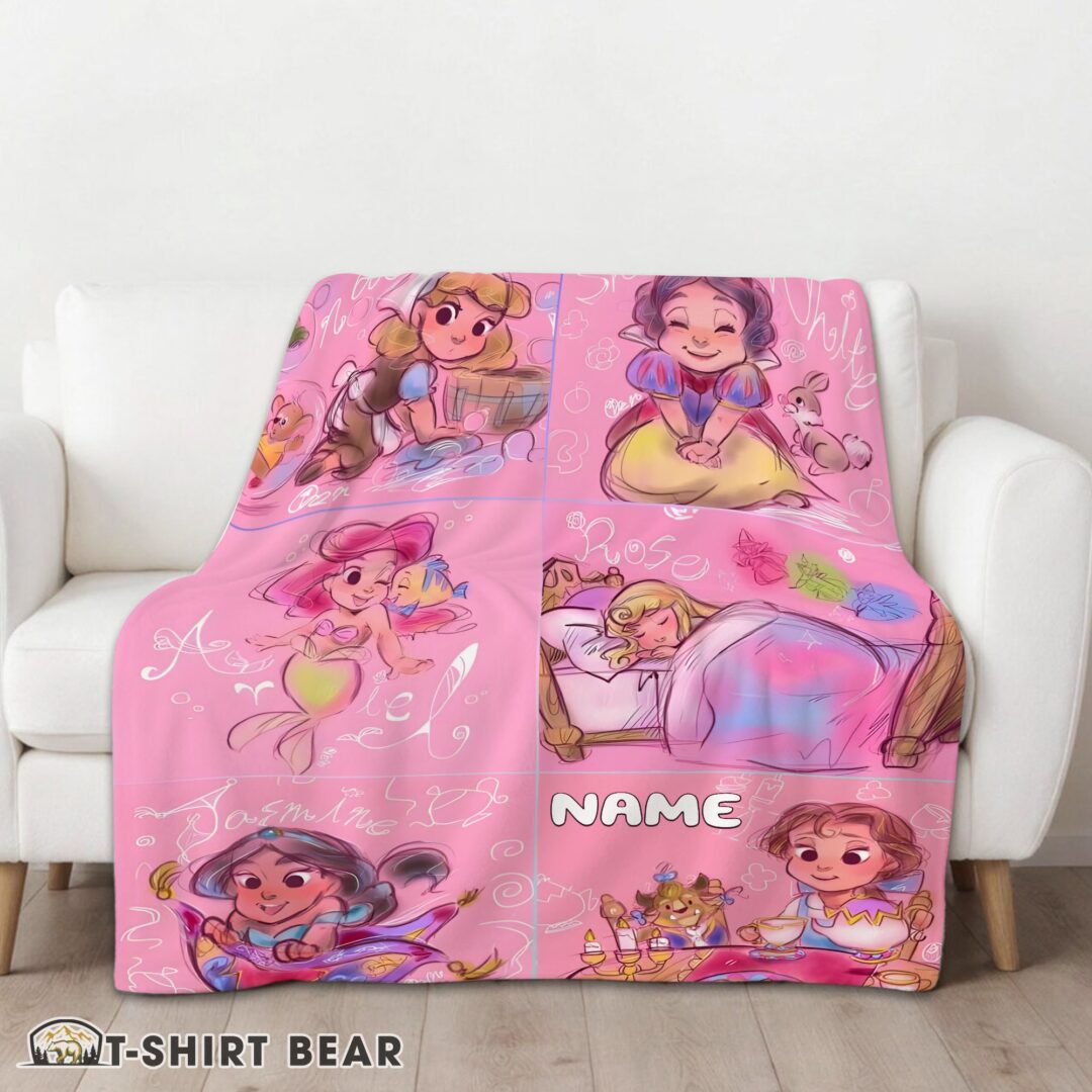 Cute Disney Cute Kids Princess Sketches Blanket Fleece Customized Blanket
