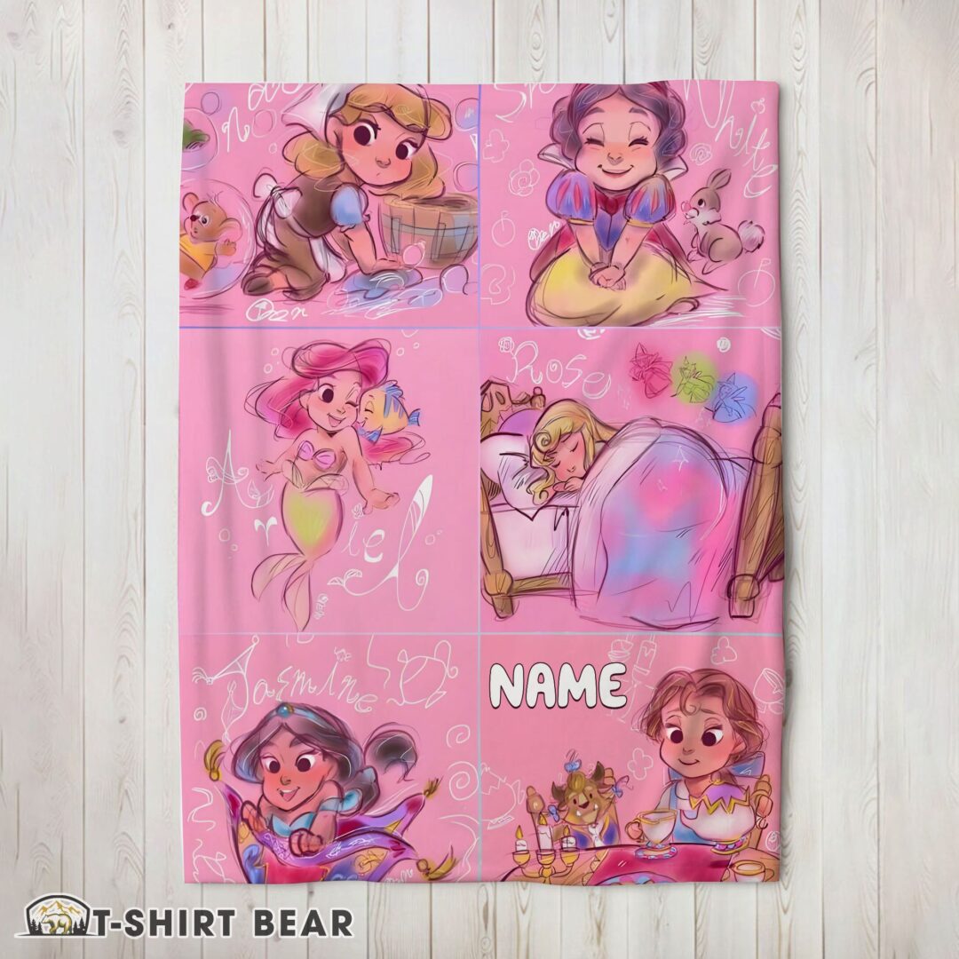 Cute Disney Cute Kids Princess Sketches Blanket Fleece Customized Blanket