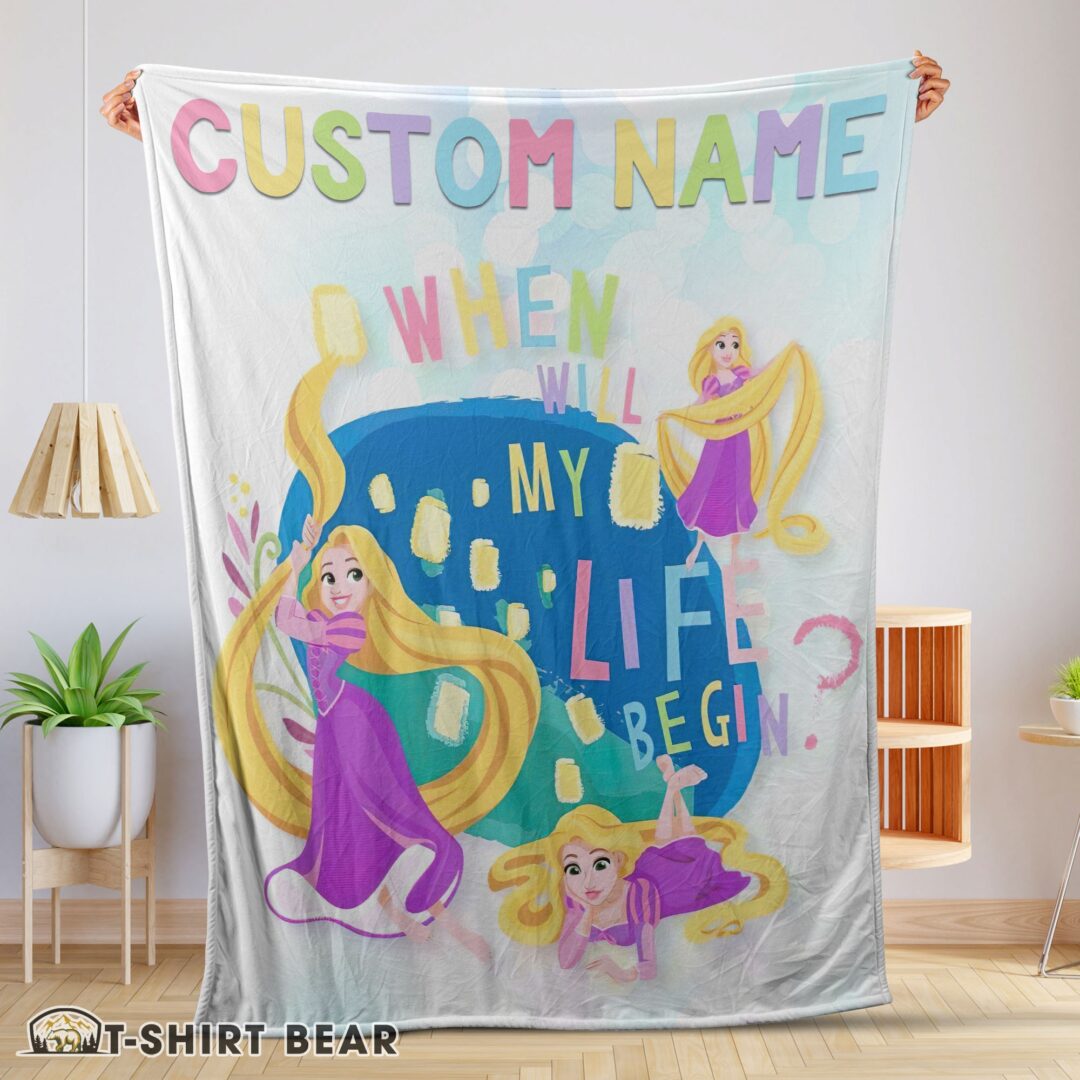 Cute Disney Long Hair Princess Rapunzel Princess Blanket Fleece Customized Blanket-mk-01