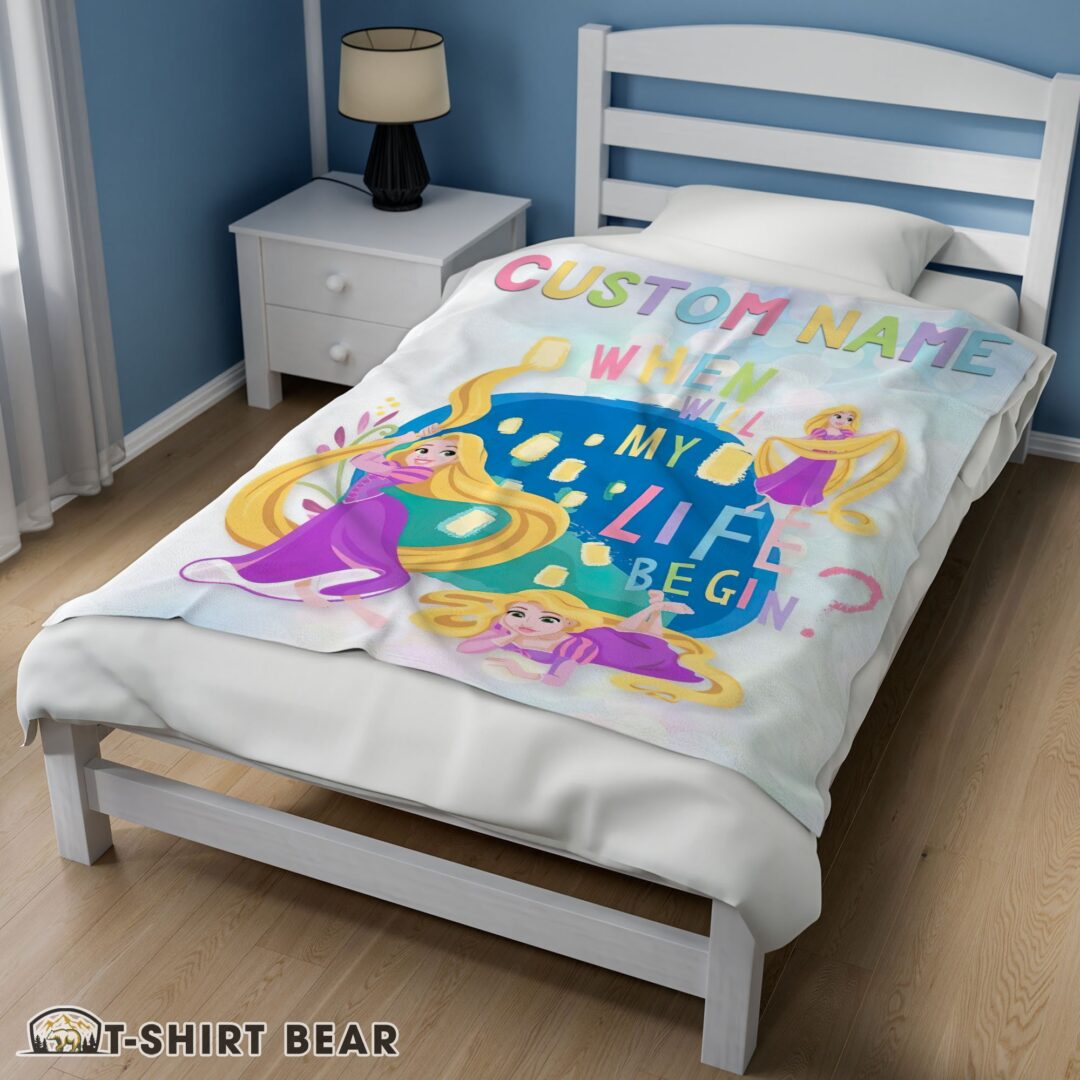 Cute Disney Long Hair Princess Rapunzel Princess Blanket Fleece Customized Blanket-mk-02