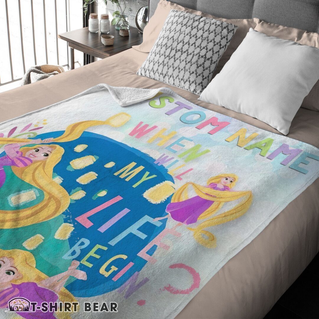 Cute Disney Long Hair Princess Rapunzel Princess Blanket Fleece Customized Blanket-mk-03