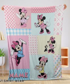 Cute Disney Minnie Mouse Patchwork Pattern Blanket Fleece Customized Blanket